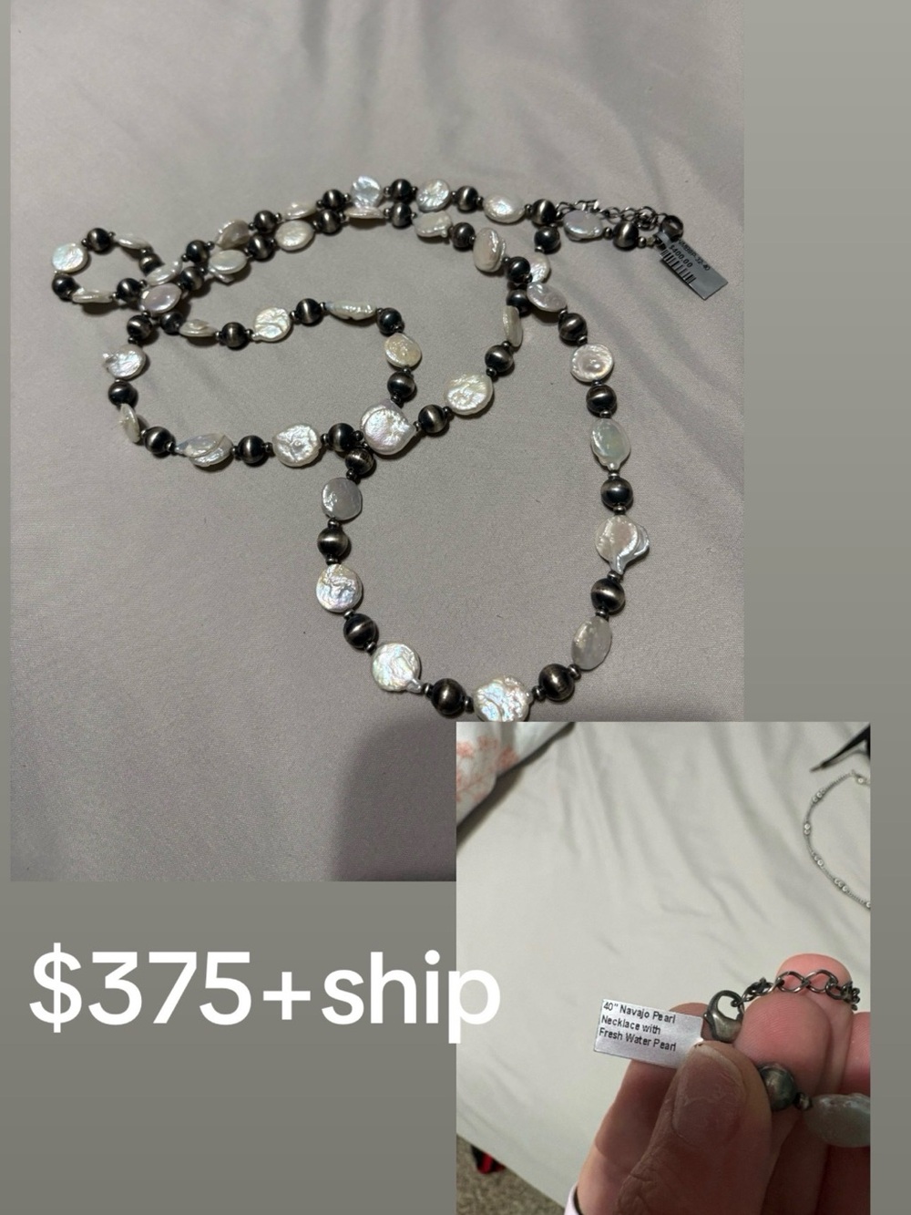 Freshwater Pearl and Hematite Bead Necklace - 40"